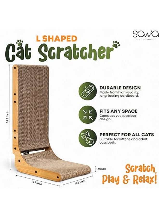 أداة خدش للقطط، مقاس كبير 68 سم من الورق المقوى على شكل حرف L، لوح خدش عمودي للقطط مع كرة لعبة النعناع البري المدمجة، أداة خدش للقطط المثبتة على الحائط للقطط في الأماكن المغلقة - Image 4